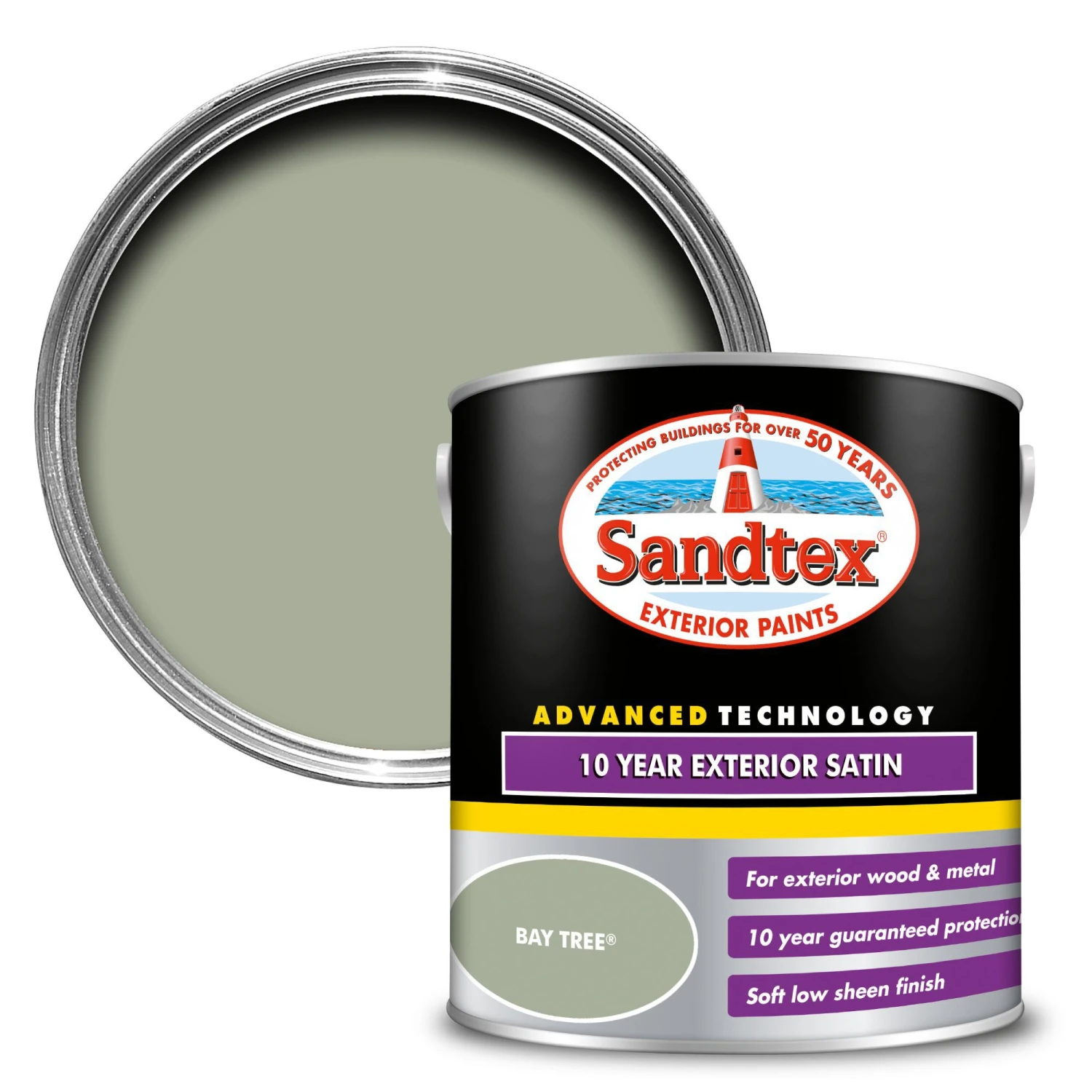Sandtex 10 Year Bay Tree Satinwood Exterior Metal & Wood Paint, 2.5L 3 Sandtex 10 Year Bay Tree Satinwood Exterior Metal & Wood Paint, 2.5L