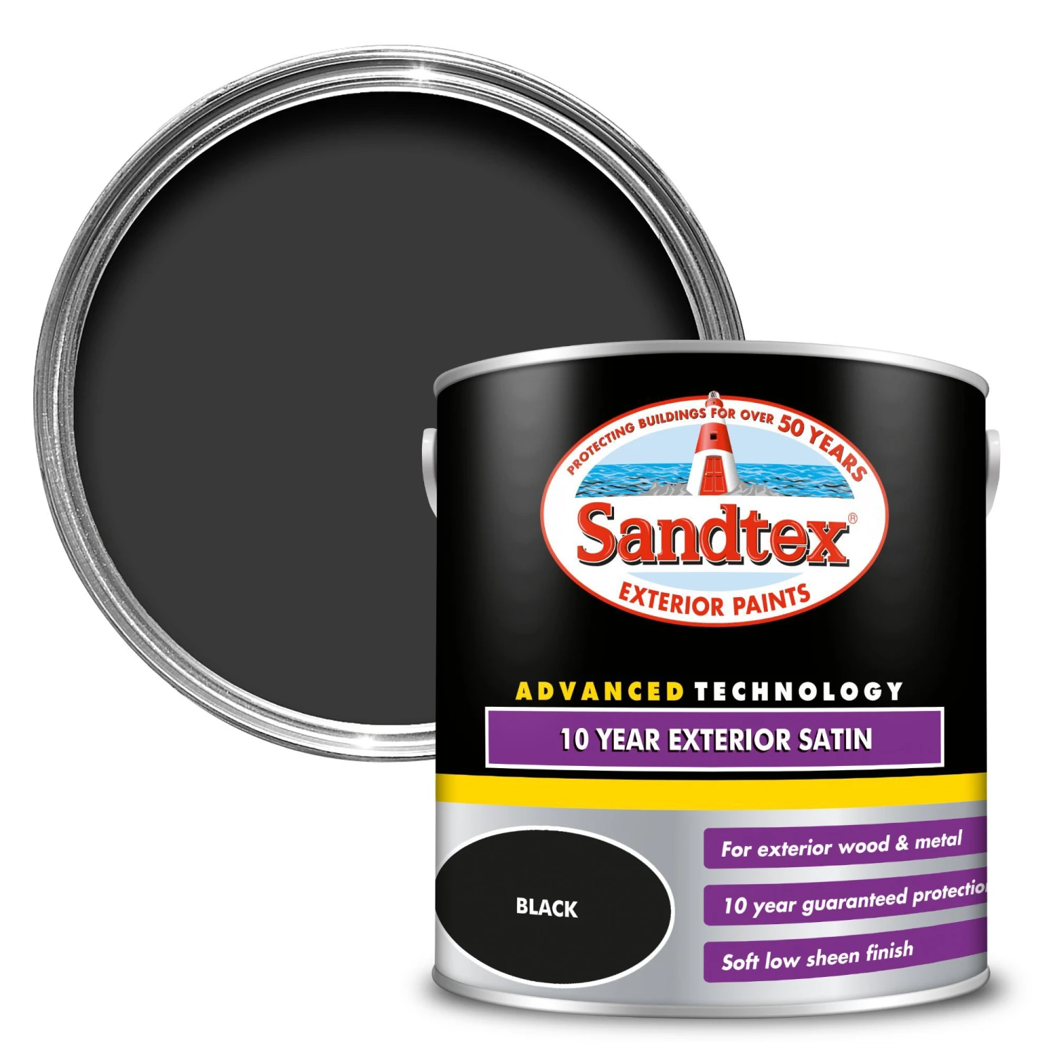 Sandtex 10 Year Black Satinwood Exterior Metal & Wood Paint, 2.5L 3 Sandtex 10 Year Black Satinwood Exterior Metal & Wood Paint, 2.5L