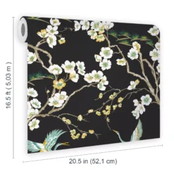 Sublime Japan Black & Green Floral Metallic Effect Smooth Wallpaper -Rust-Oleum Shop sublime japan black green floral metallic effect smooth wallpaper5011583382020 02t bq
