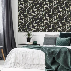 Sublime Japan Black & Green Floral Metallic Effect Smooth Wallpaper -Rust-Oleum Shop sublime japan black green floral metallic effect smooth wallpaper5011583382020 21i bq