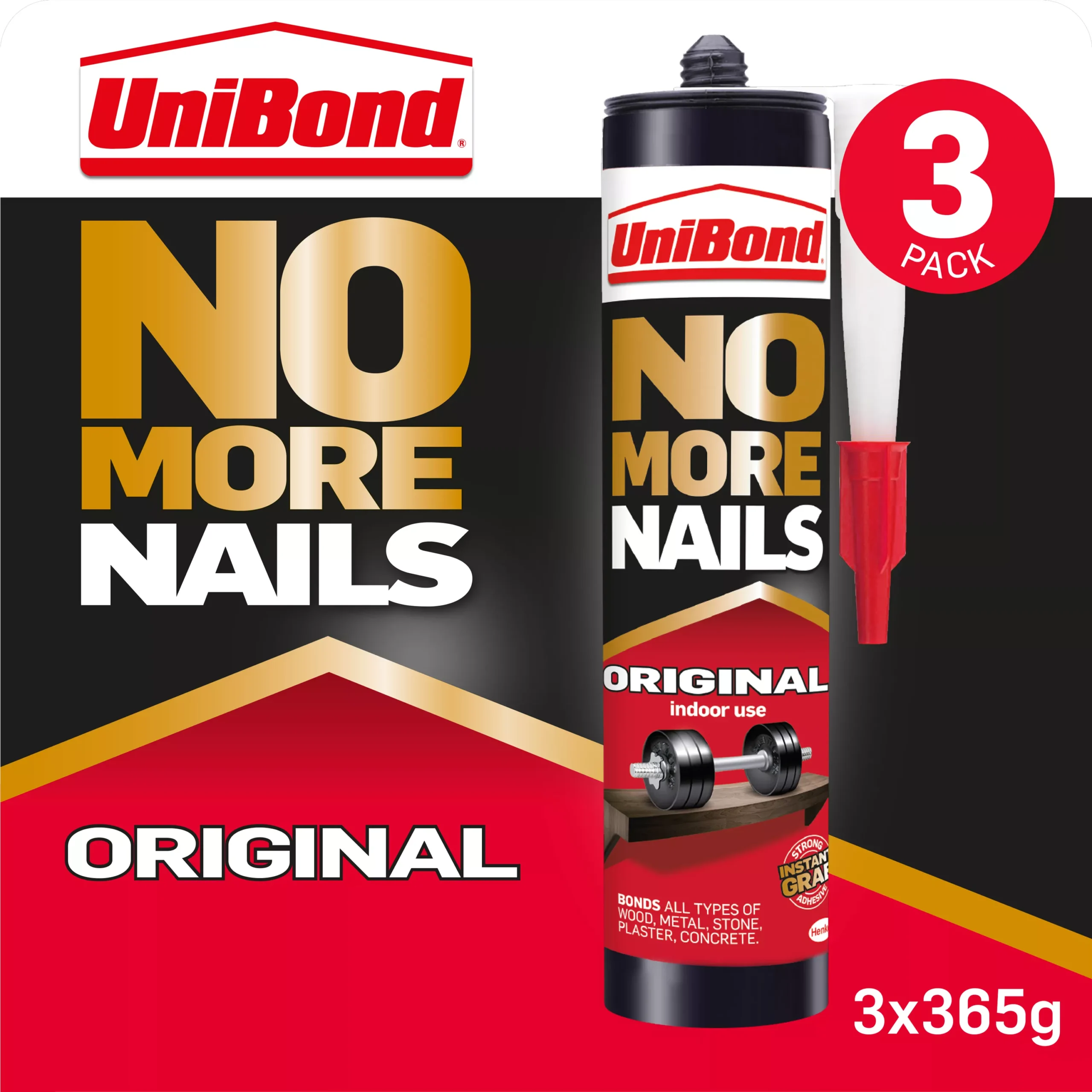 UniBond No More Nails Original White Grab Adhesive 280ml, Pack Of 3 5 UniBond No More Nails Original White Grab Adhesive 280ml, Pack Of 3 - Image 3