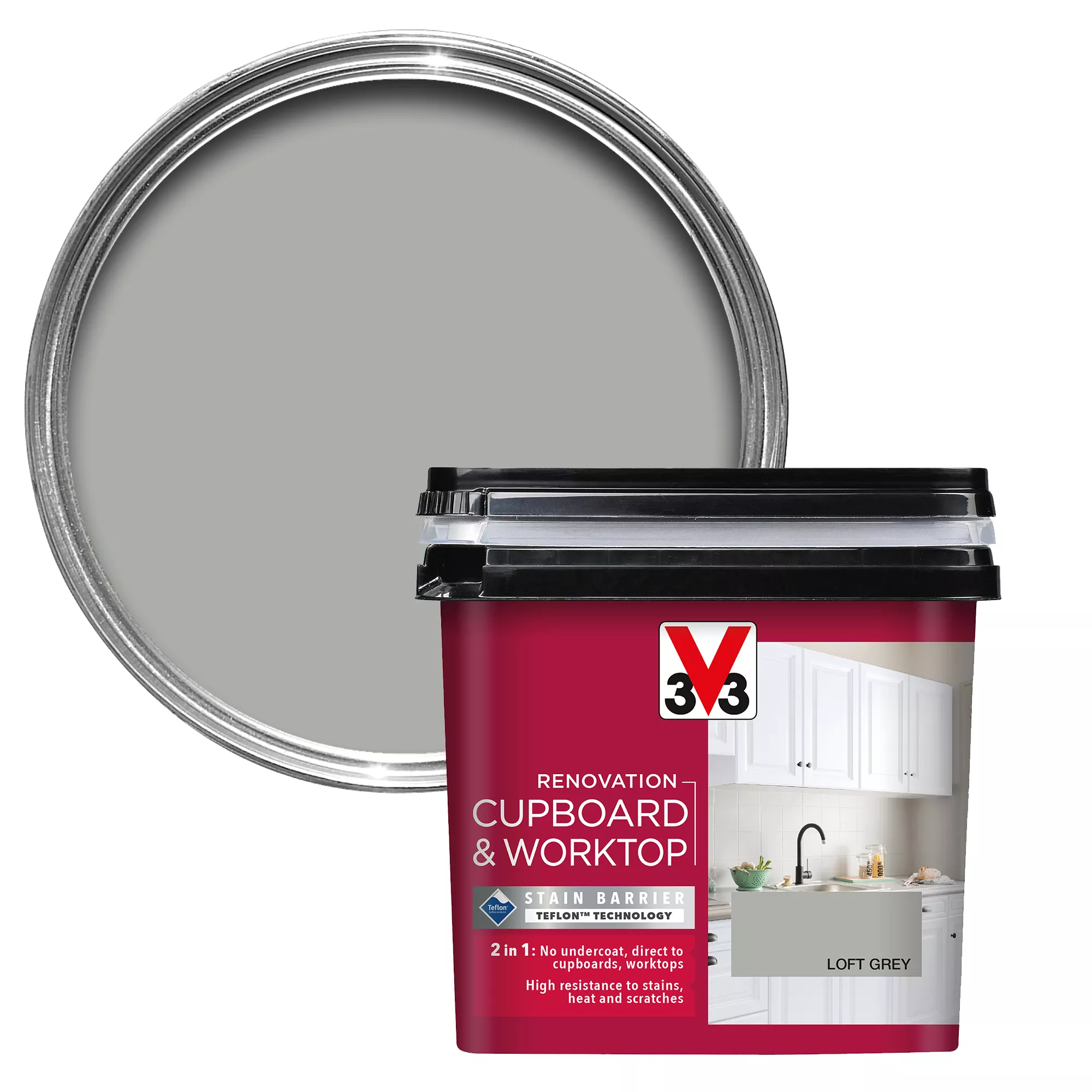 V33 Renovation Loft Grey Satinwood Cupboard & Cabinet Paint, 750ml 3 V33 Renovation Loft Grey Satinwood Cupboard & Cabinet Paint, 750ml