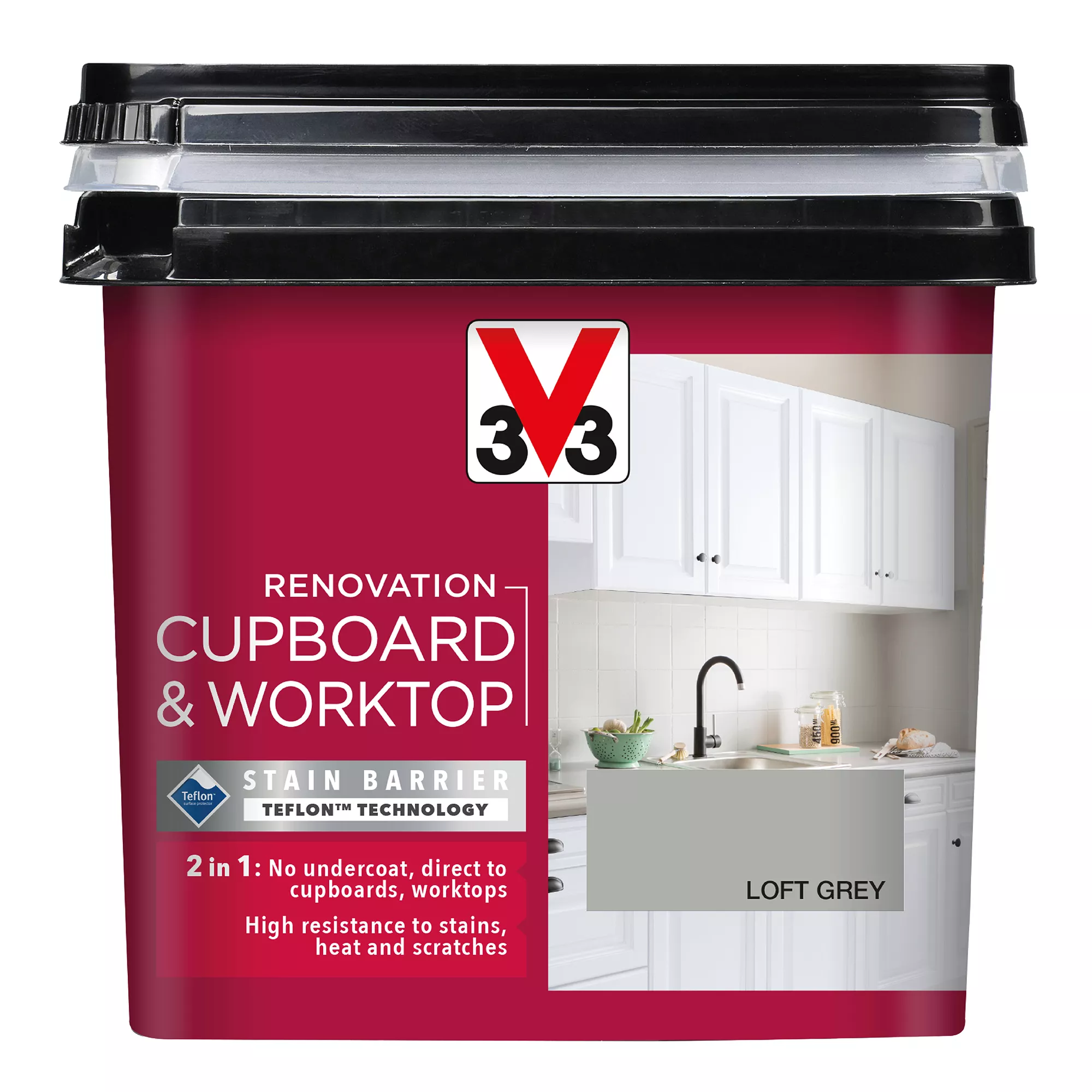 V33 Renovation Loft Grey Satinwood Cupboard & Cabinet Paint, 750ml 4 V33 Renovation Loft Grey Satinwood Cupboard & Cabinet Paint, 750ml - Image 2