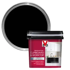 V33 Renovation Quartz Black Satinwood Cupboard & Cabinet Paint, 750ml