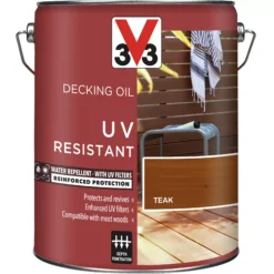 V33 Teak UV Resistant Decking Wood Oil, 5L -Rust-Oleum Shop v33 teak uv resistant decking wood oil 5l3153895163118 08c bq